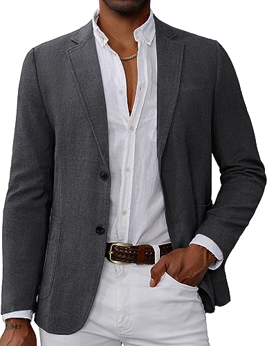 GRACE KARIN Herren Casual Blazer Anzug Jacken 2 Knöpfe Leichte Sportmäntel, grau, XL von GRACE KARIN