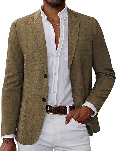 GRACE KARIN Herren Casual Blazer Anzug Jacken 2 Knöpfe Leichte Sportmäntel, khaki, L von GRACE KARIN