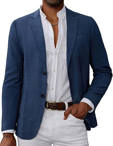 GRACE KARIN Herren Casual Blazer Anzug Jacken 2 Knopf Leichte Sport Mäntel, Denim Blau, L von GRACE KARIN