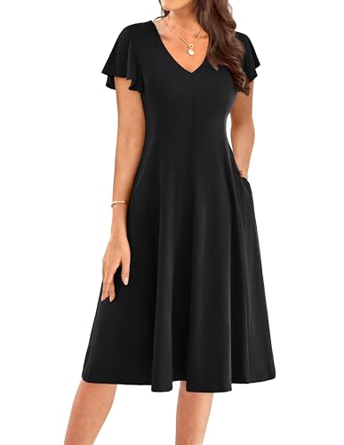 Kleider Damen Sommer Kurze Ärmel mit Rüschen A-Linien Hochzeitskleid Gast Midikleid mit Taschen Schwarz L Kleider Damen Sommer Kurze Ärmel mit Rüschen A-Linien Hochzeitskleid Gast Midikleid mit Taschen Schwarz L von GRACE KARIN