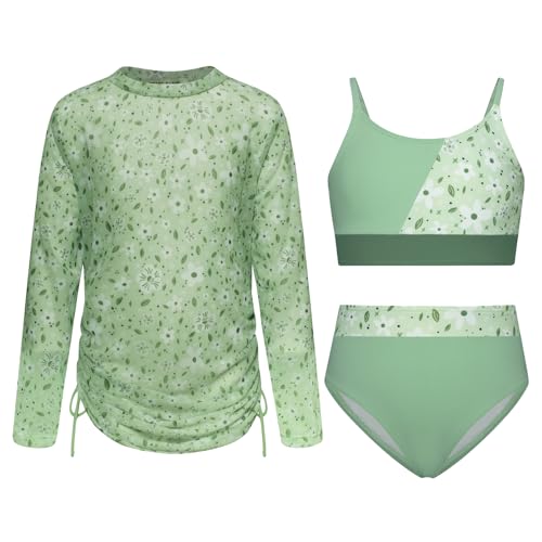 GRACE KARIN Mädchen Badeanzug Bikini Set 3-teilig Tankini Schwimmanzug Sommer Strand Bademode Hellgraugrüne Blüten 6 Jahre GRACE KARIN Mädchen Badeanzug Bikini Set 3-teilig Tankini Schwimmanzug Sommer Strand Bademode Hellgraugrüne Blüten 6 Jahre von GRACE KARIN