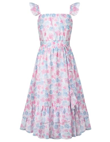 GRACE KARIN Mädchen Sommerkleid mit Rüschen Freizeit Trägerkleid für Party Blauer und rosa Druck 12 Jahre GRACE KARIN Mädchen Sommerkleid mit Rüschen Freizeit Trägerkleid für Party Blauer und rosa Druck 12 Jahre von GRACE KARIN