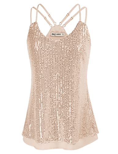 GRACE KARIN Pailletten Damen Tops V-Neck Cocktaili Party Vintage Sparkle Cami Rose Gold L von GRACE KARIN