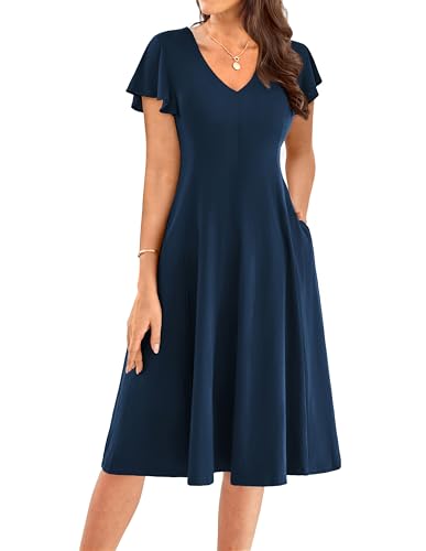 Sommerkleid Damen Lang A-Linien Rüschen Kuzarm Hochzeitskleid Gast Eingarbige Maxikleid mit Tasche Marineblau M Sommerkleid Damen Lang A-Linien Rüschen Kuzarm Hochzeitskleid Gast Eingarbige Maxikleid mit Tasche Marineblau M von GRACE KARIN