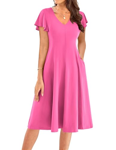 Sommerkleid Damen Lang A-Linien Rüschen Kuzarm Hochzeitskleid Gast Eingarbige Maxikleid mit Tasche Rosa M Sommerkleid Damen Lang A-Linien Rüschen Kuzarm Hochzeitskleid Gast Eingarbige Maxikleid mit Tasche Rosa M von GRACE KARIN