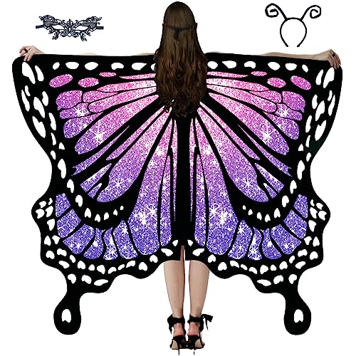 GRAJTCIN Druck auf beiden Seiten Schmetterlingsflügel Schal - Halloween Fee Kostüm Schmetterling Umhang für Frauen, #03 Starry Pink, Adult (66" x 53") von GRAJTCIN