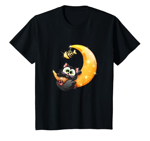 Kinder Süße Katze auf dem Mond Glubschi Mädchen Jungen T-Shirt von GRAKIMO Glubschi