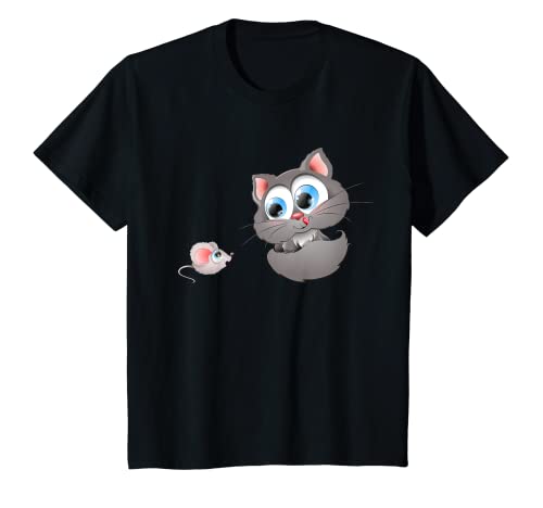 Kinder Süße Katze mit Maus Glubschi Mädchen Jungen T-Shirt von GRAKIMO Glubschi