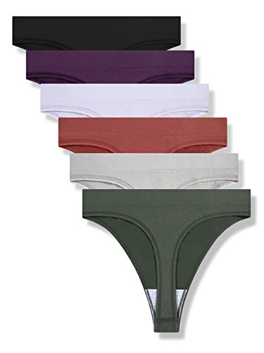 GRANKEE String Tanga Damen Unsichtbarer High Taille Tief Sitzender String Tangas Frauen 6 Pack Schwarz/Karamell/Violett/Olivgrün/Lavendel/Hellgrau, XX-Large von GRANKEE