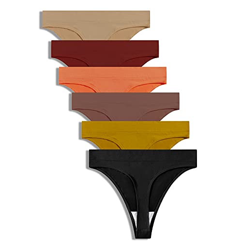 GRANKEE String Tanga Damen Unsichtbarer High Taille Tief Sitzender String Tangas Frauen 6 Pack Schwarz/Gelb/Orange/Ziegelrot/Hellkhaki/Dunkelrosarot, 6 Stück, Klein von GRANKEE