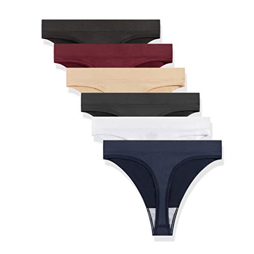 GRANKEE String Tanga Damen Unsichtbarer High Taille Tief Sitzender String Tangas Frauen 6 Pack(BWSNRG 6 Pack S) von GRANKEE