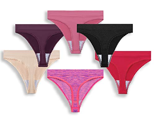 GRANKEE Tangas Damen Unsichtbarer High Taille Unterwäsche Frauen nahtlos Sitzender String (Schwarz/Beige/Rose Red/Dark Raspberry/Lady Pink/Space Dye Fuchsia 6 Pack S) von GRANKEE