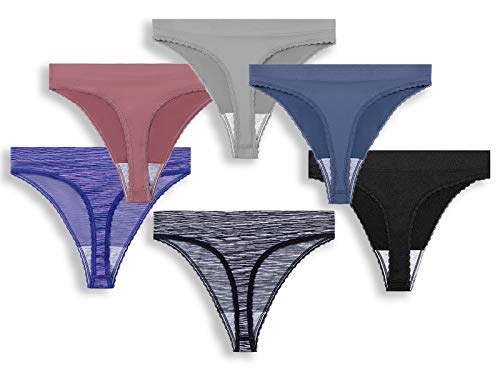 GRANKEE Tangas Damen Unsichtbarer High Taille Unterwäsche Frauen nahtlos Sitzender String (Schwarz/Grau/Crown Blue/Vintage Rose/Space Dye Purple/Space Dye Schwarz 6 Pack S) von GRANKEE