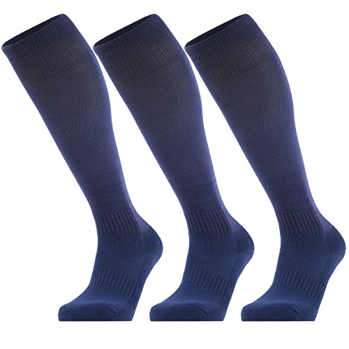 GRAPMKTG 3er-Pack FußballSocken für Männer und Frauen Softball Baseball Fußballstutzen Stutzenstrumpf Fußball-Kniestrümpfe für Kinder Erwachsene Schlauchsocken Navy blau 43-47 von GRAPMKTG