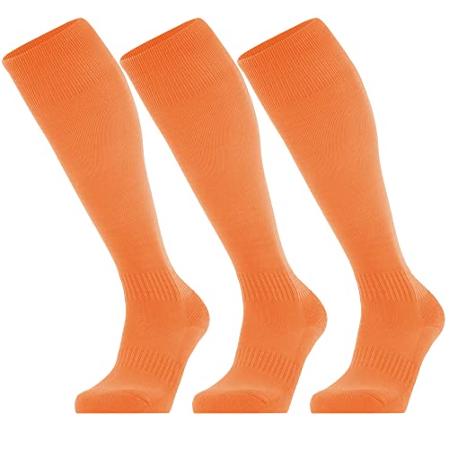 GRAPMKTG 3er-Pack FußballSocken für Männer und Frauen Softball Baseball Fußballstutzen Stutzenstrumpf Fußball-Kniestrümpfe für Kinder Erwachsene Schlauchsocken Orange 43-47 von GRAPMKTG