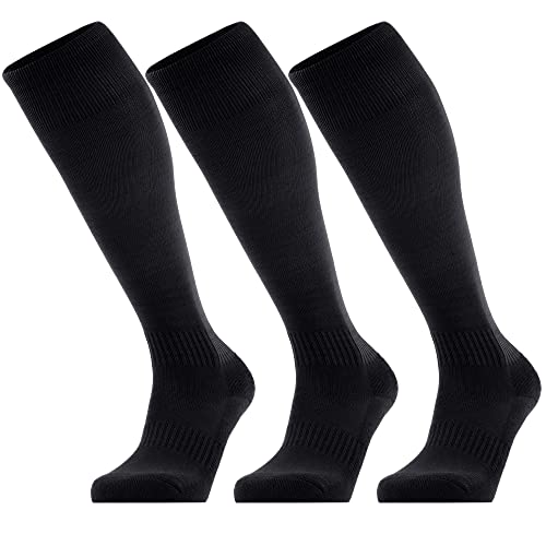 GRAPMKTG 3er-Pack FußballSocken für Männer und Frauen Softball Baseball Fußballstutzen Stutzenstrumpf Fußball-Kniestrümpfe für Kinder Erwachsene Schlauchsocken Schwarz 26-32 von GRAPMKTG