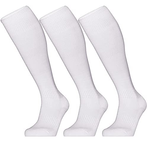 GRAPMKTG 3er-Pack FußballSocken für Männer und Frauen Softball Baseball Fußballstutzen Stutzenstrumpf Fußball-Kniestrümpfe für Kinder Erwachsene Schlauchsocken Weiss 33-37 von GRAPMKTG