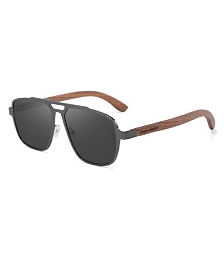 GREENTREEN Holz sonnenbrille, Polarisiert Pilotenbrille für Herren und Damen mit Rahmen aus Zebraholz und Polarisierte Gläser von GREENTREEN