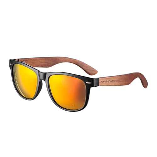 GREENTREEN Holz Sonnenbrillen,Sonnenbrillen für Damen mit UV400 CAT 3-Schutz/Der Rahmen aus Walnuss Holz Polarisierte Sonnenbrille von GREENTREEN