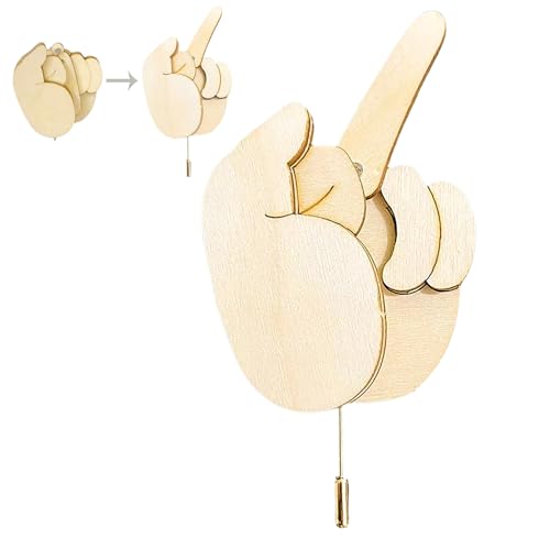 Lustige Finger-Brosche aus Holz, Mittelfinger-Pin-DIY-Kit, beweglicher interaktiver Mittelfinger-Stimmungs-Pin, lustige Mittelfinger-Pins für Rucksäcke, cooles Mittelfinger-Gag-Geschenk (1PCS) von GRFFZX