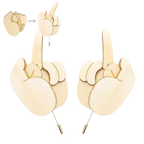 Lustige Finger-Brosche aus Holz, Mittelfinger-Pin-DIY-Kit, beweglicher interaktiver Mittelfinger-Stimmungs-Pin, lustige Mittelfinger-Pins für Rucksäcke, cooles Mittelfinger-Gag-Geschenk (2PCS) von GRFFZX