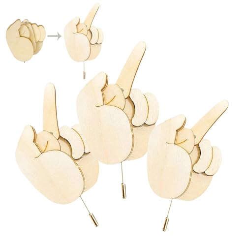 Lustige Finger-Brosche aus Holz, Mittelfinger-Pin-DIY-Kit, beweglicher interaktiver Mittelfinger-Stimmungs-Pin, lustige Mittelfinger-Pins für Rucksäcke, cooles Mittelfinger-Gag-Geschenk (3PCS) von GRFFZX