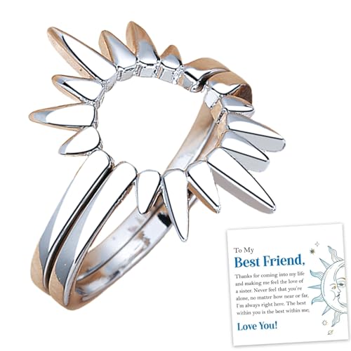 „To My Best Friend, I'm Always Right Here“-Sonnenblumen-Ring, funkelndes Sonnenblumen-Ring-Set, stapelbarer Freundschafts-Versprechensring, Geburtstagsgeschenke für beste Freunde – mit Geschenkbox (B) von GRFFZX