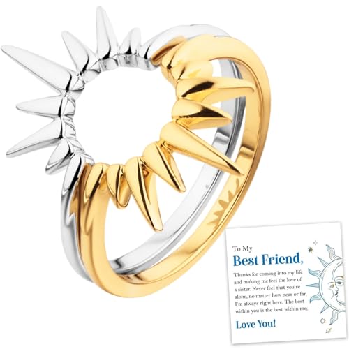 „To My Best Friend, I'm Always Right Here“-Sonnenblumen-Ring, funkelndes Sonnenblumen-Ring-Set, stapelbarer Freundschafts-Versprechensring, Geburtstagsgeschenke für beste Freunde – mit Geschenkbox (C) von GRFFZX