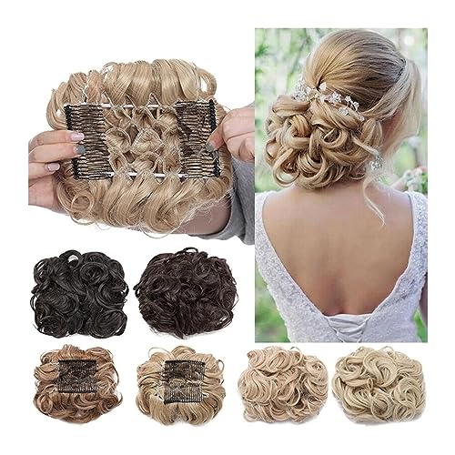 Brötchen Haarteil Synthetic Hair Messy Hair Bun Pieces Clip in Hair Extension Dish Curly Hair Bun Chignon Ponytail Hairpiece with 2 Comb Clips for Women Brötchen Haarteil (Color : Dark brown) von GRFIT