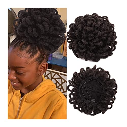 Brötchen Haarteil Synthetische Dreadlocks Dutt Afro Puff Kordelzug Pferdeschwanz Haar, Chignon Locs Zöpfe Dutt Haarteil Clip im Haar, Verlängerungen for schwarze Frauen Brötchen Haarteil (Color : BLA von GRFIT