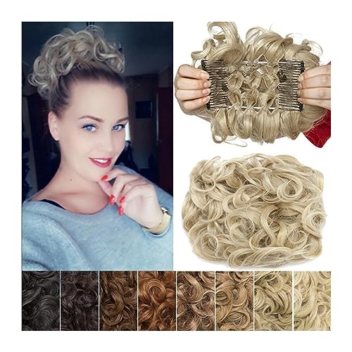 Brötchen Haarteil Synthetische Kämme, Messy Dutt-Haarteil, gewellt, lockig, Teller-Haarknoten-Verlängerung, dickes, lockiges Chignon-Haarteil, Clip-in-Haargummis, Pferdeschwanz-Verlängerung for Frauen von GRFIT