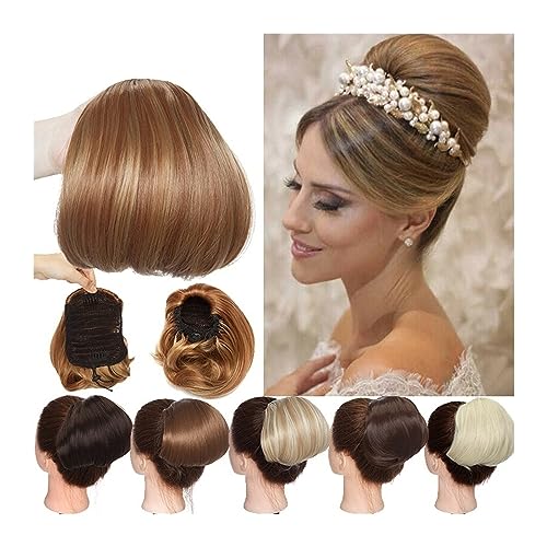 Brötchen Haarteil Synthetische gerade Chignon-Dutt-Haarteile, 15,2 cm, Kordelzug, Pferdeschwanz-Verlängerung, Clip-in-Haarverlängerung, hitzebeständiges Haar, Donut-Chignon for Frauen Brötchen Haartei von GRFIT