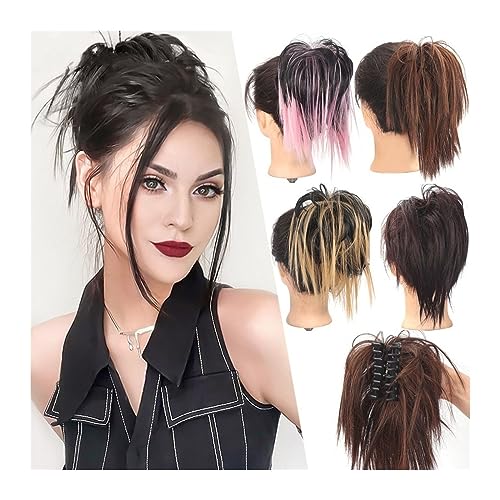 Bun Haarteile Messy Straight Hair Bun Hairpiece for Women, Tousled Updo Hair Buns Ponytail Extensions Natural Looking Synthetic Claw Clip Chignons Unordentlich Pferdeschwanz (Size : Talla �nica, Col von GRFIT