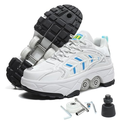 RollschuheDamen Und Mädchen, Schuhe Mit Rollen fuir Jungen Und Herren, Sneakers und Rollen Skate Shoes 2-in-1, Kinderschuhe Skateboard Schuhe,White-33 von GRFIT