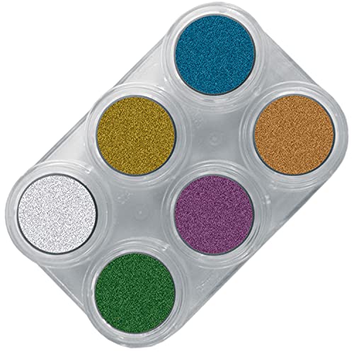 Grimas Profi Schminkpalette Water Make-Up Palette M6, metallisch hochglänzende Farben 6x2.5ml, hochwertige Metallic-Kinderschminke/Karnevalsschminke auf Wasserbasis, (WMU6M-M6) von GRIMAS