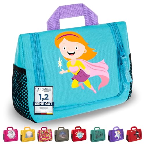 GRINSEZWERGE Kinder Kulturtasche | Reise Kulturbeutel zum Aufhängen | Kosmetiktasche Waschbeutel Waschtasche Reisetasche Schminktasche Kosmetik Beutel Reisezubehör von GRINSEZWERGE