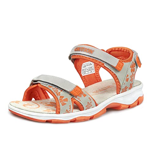 GRITION Damen outdoor Sport Sandalen Wandersandalen Trekking Walking sneaker Wandern Strand sportlicher Spazierengehen Bequemer Sommerschuhe,Farbe:orange/white,Size 36 von GRITION