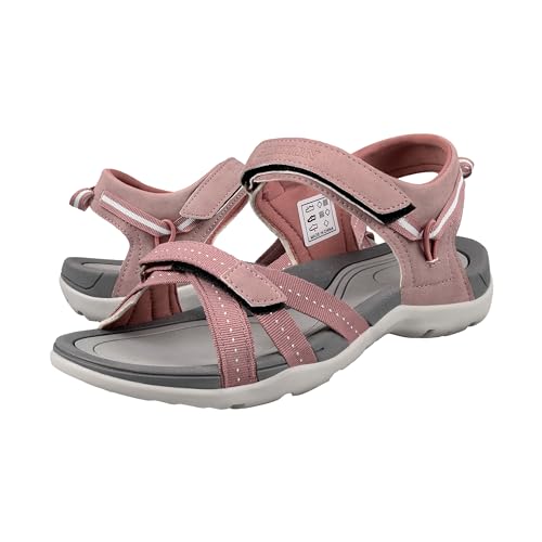 GRITION Trekkingsandalen Damen Sommer Outdoor Sandalen,Wandersandalen Flach Bequeme Offene Slingback Sport Sandale Wasserschuhe Leicht Schuhe Strand Spazierengehen 36eu/Pink von GRITION