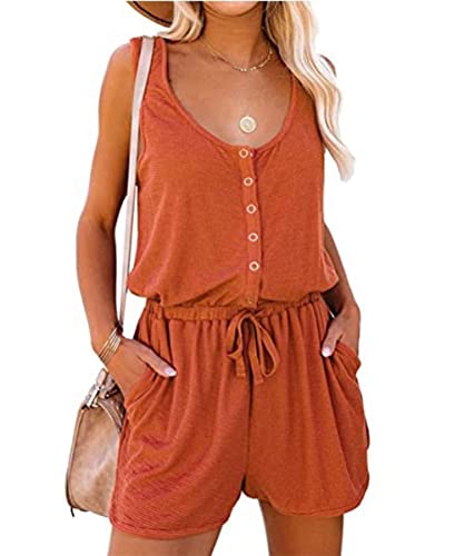 GRMLRPT Damen Jumpsuit Elegant Ärmellos U-Ausschnitt Overall Sommer Lose Hosenanzug Kurz Playsuit Romper Sommer Strand Beachwear(Orange,XXL) von GRMLRPT