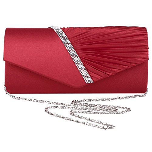 GROCKSTR LY6682 Damen Clutch mit Diamant-Rüschen, für Party, Abschlussball, Braut, Abendveranstaltung, Rot, rot, Einheitsgröße von GROCKSTR