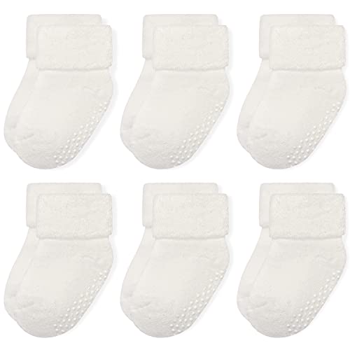 GRPSKCOS Baby Dicke Wintersocken mit Greifern ABS Kleinkind Knöchel Socken für 0-3 Jahre Jungen Mädchen 6 Paare Set (02 Weiß-6 Paare,1-3 Jahre) von GRPSKCOS