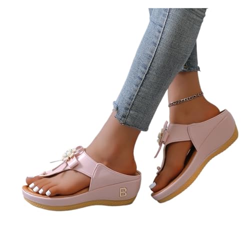 Sandale Pantoffeln Sommersandalen for Damen, große Größe, Plateausandalen, Keile, Flip-Flops, bequeme Hausschuhe, Damen, rutschfest, offene Zehen, Strandschuhe Damen Sandale Hausschuhe(Color:Pink 2,Si von GSCLZ