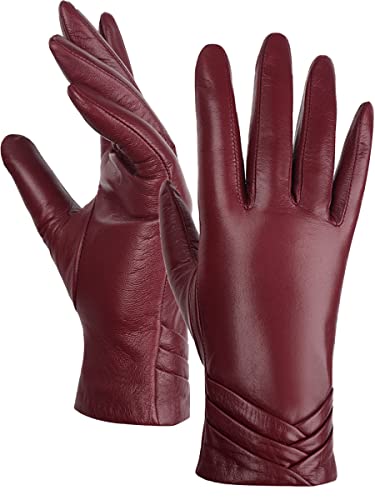 GSG Echtes Lammfell-Lederhandschuhe für Damen, warm gefütterte Touchscreen-Winterhandschuhe Burgund XL von GSG SINCE 1998