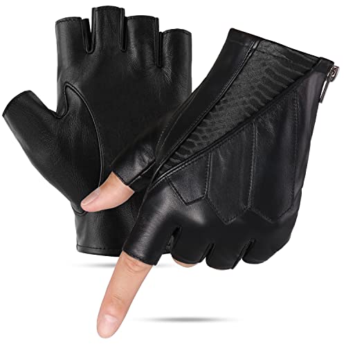 GSG Fingerlose Lederhandschuhe Herren Ungefüttert Halbfingerhandschuhe Echtes Leder Schwarz XL von GSG SINCE 1998