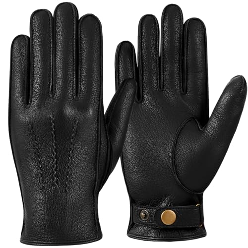 GSG Handschuhe aus Echtem Leder Herren mit Futter Schaffell Handschuhe Winter Wolle Gefüttert Schwarz Medium von GSG SINCE 1998