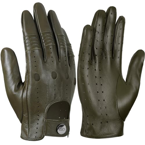 GSG Herren Fahrhandschuhe aus echtem Leder Ungefütterte Touchscreen-Handschuhe aus Schaffell Lederhandschuhe Armeegrün Large von GSG SINCE 1998