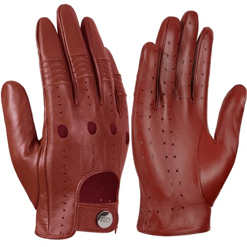 GSG Herren Fahrhandschuhe aus echtem Leder Ungefütterte Touchscreen-Handschuhe aus Schaffell Lederhandschuhe Ziegelrot Large von GSG SINCE 1998