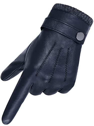 GSG Herren Lederhandschuhe aus echtem mit Futter Warm Wolle Gefüttert Touchscreen Schaffellhandschuhe Winter Navy Blau M von GSG SINCE 1998