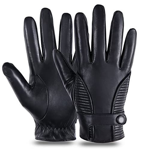 GSG Herren Lederhandschuhe mit Kaschmir Gefüttert Winter Schaffell Touchscreen Handschuhe Warm Echtes Leder Schwarz XL von GSG SINCE 1998