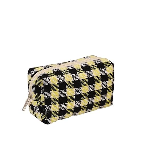 Bleistiftbox Leinwand-Reise-Kosmetik-Lippenstift-Aufbewahrungstasche, niedliche Damen-Make-up-Sets, Handtaschen, Organizer, Brieftasche, Federmäppchen, Tasche ( Color : Plaid yellow , Size : 10x10x18 von GSJNHY